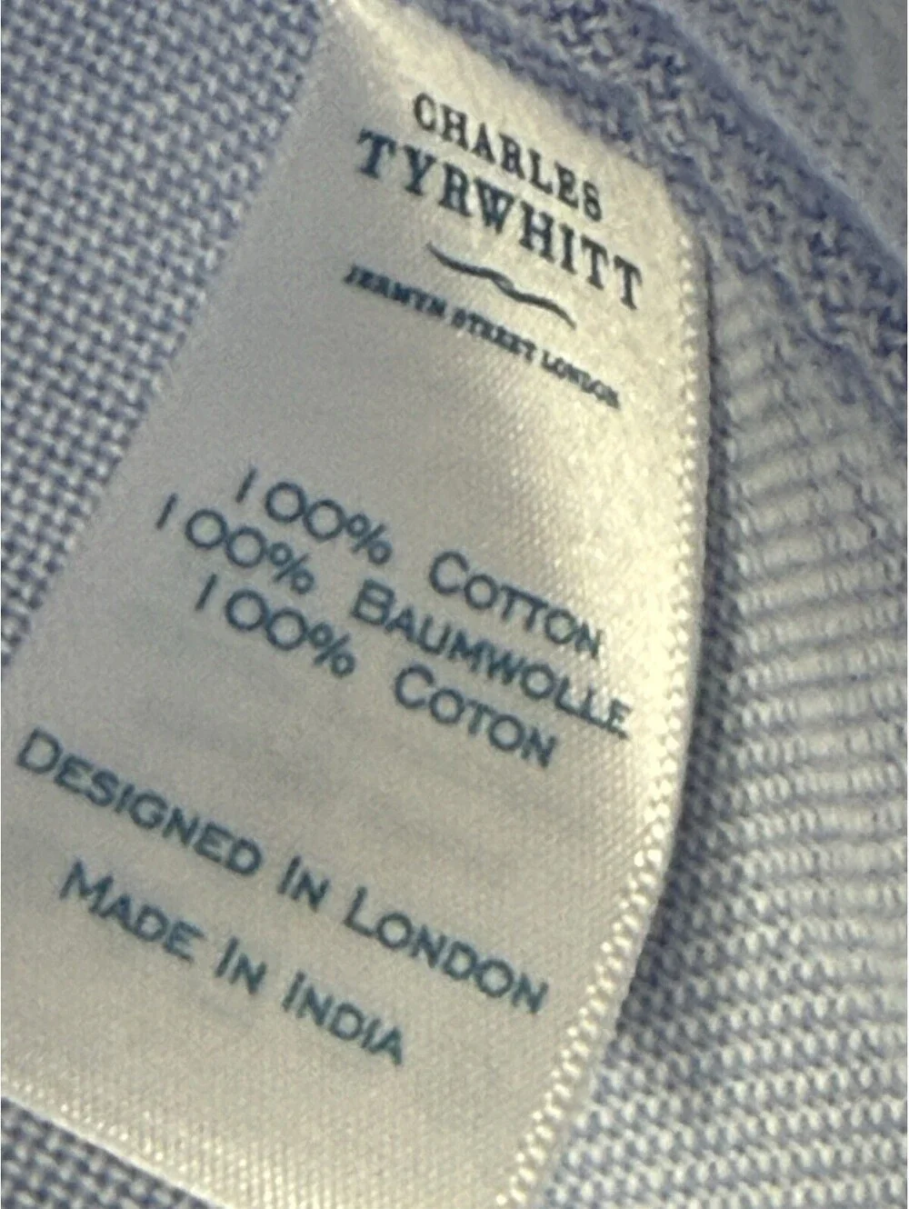 Charles Tyrwhitt Men's Slim Fit Blue Solid Dress Shirt 16/35 100% Cotton